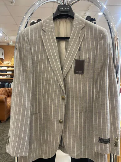 Pre-owned Jack Victor Men's Single Breasted Sport Coat In Gray Striped, Regular Fit