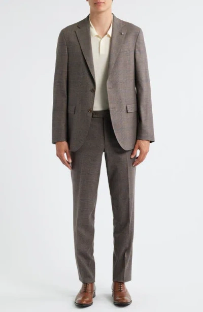 Jack Victor Midland Contemporary Fit Brown Plaid Wool & Silk Blend Suit In Gray