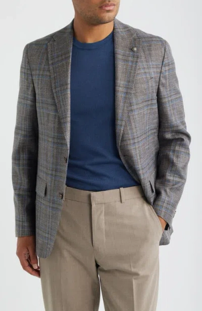 Jack Victor Midland Contemporary Fit Brown Windowpane Check Slub Wool Blend Sport Coat In Gray