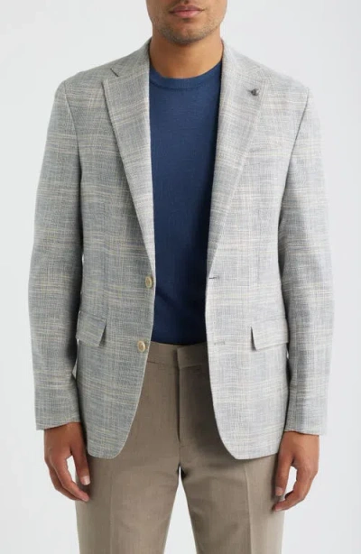 Jack Victor Midland Contemporary Fit Grey Windowpane Check Slub Wool & Silk Blend Sport Coat In Blue