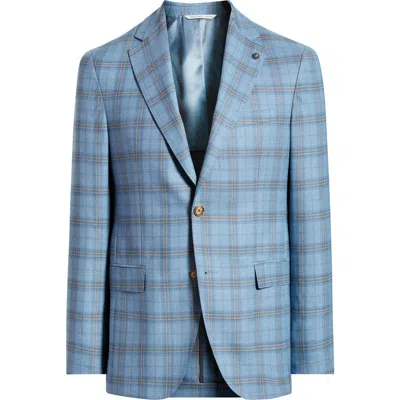 Jack Victor Midland Contemporary Fit Light Blue Plaid Super 120s Wool Sport Coat