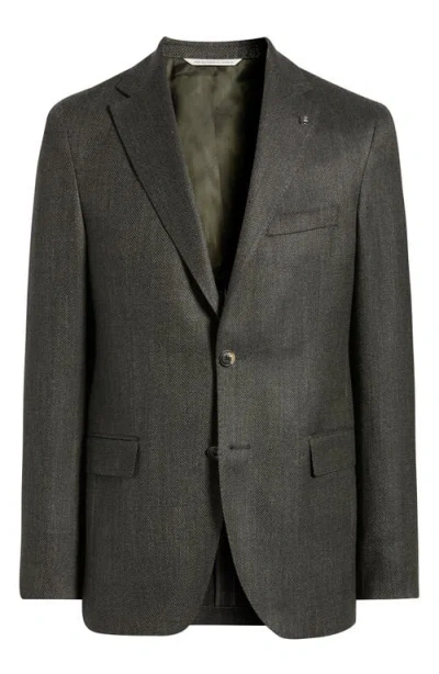 Jack Victor Midland Contemporary Fit Olive Green Wool Blend Herringbone Sport Coat In Black