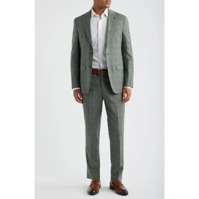 Jack Victor Midland Contemporary Fit Sage Green Windowpane Check Slub Wool Blend Suit