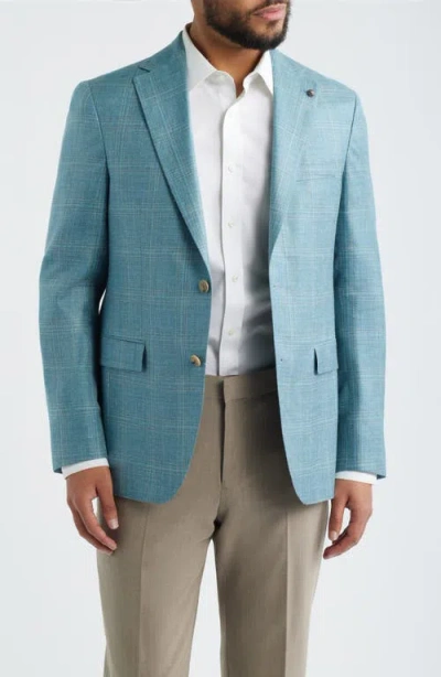 Jack Victor Midland Contemporary Fit Teal Plaid Slub Wool Blend Sport Coat In Blue