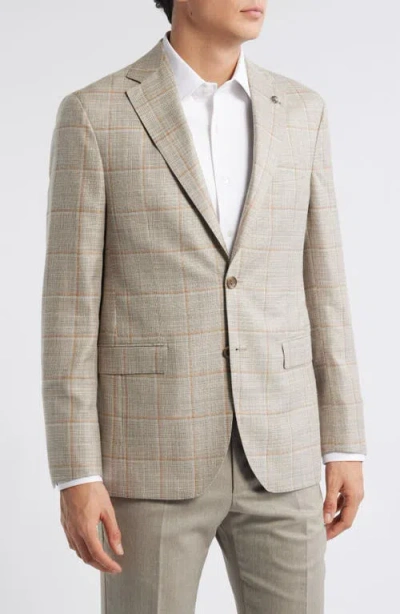 Jack Victor Midland Contemporary Fit Windowpane Check Wool & Silk Blend Sport Coat In Taupe