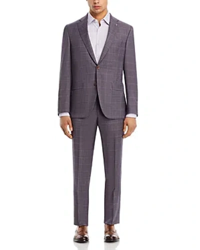 Jack Victor Napoli Tonal Windowpane Regular Fit Suit In Purple/ Grey