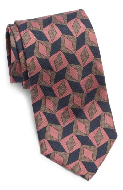 Jack Victor Nielsen Geometric Print Silk Tie In Pink