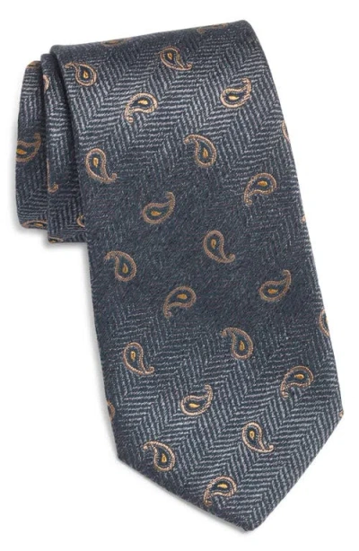 Jack Victor Paisley Silk & Cotton Tie In Gray