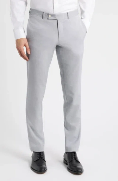 Jack Victor Palmer Slim Fit Grey Flat Front Stretch Cotton & Wool Dress Pants In Light Grey
