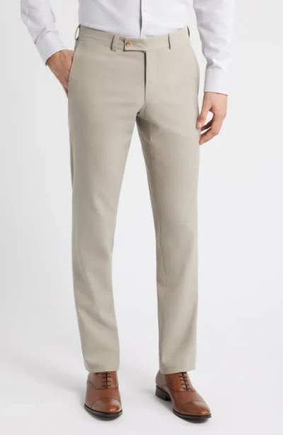 Jack Victor Palmer Slim Fit Tan Flat Front Stretch Cotton & Wool Dress Pants In Taupe