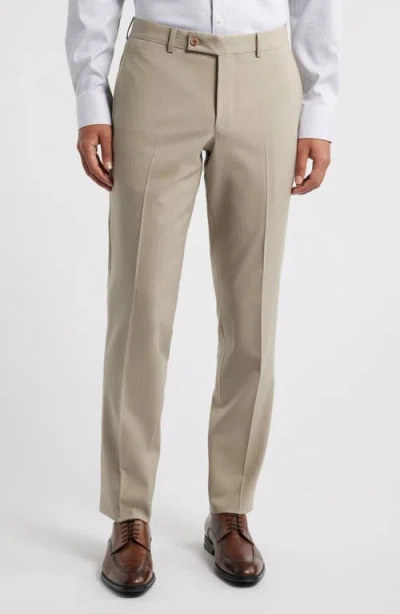Jack Victor Patrick Flat Front Stretch Wool Dress Pants In Tan