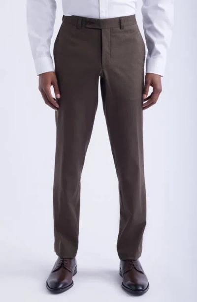 Jack Victor Piero Flat Front Stretch Cotton & Wool Dress Pants In Brown