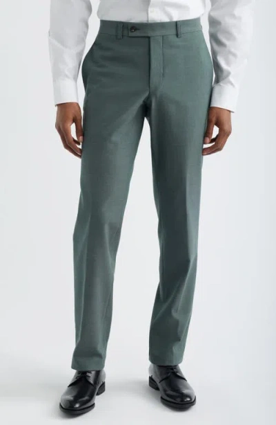 Jack Victor Piero Flat Front Stretch Cotton & Wool Dress Pants In Green