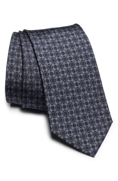 Jack Victor Prospect Chain Link Print Silk Tie In Navy