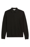 Jack Victor Redfern Long Sleeve Wool Blend Polo Sweater In Black