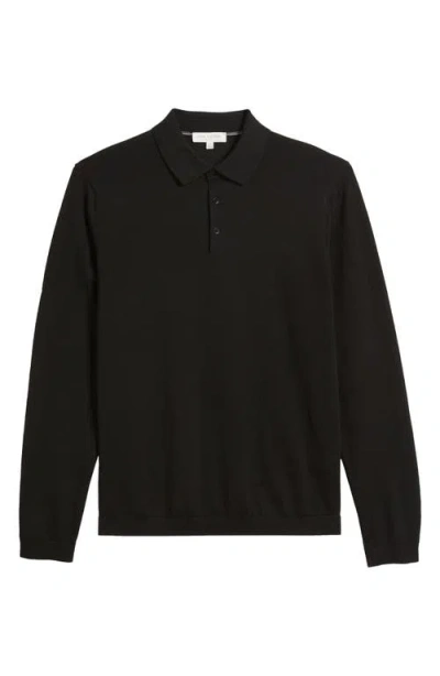 Jack Victor Redfern Long Sleeve Wool Blend Polo Sweater In Black