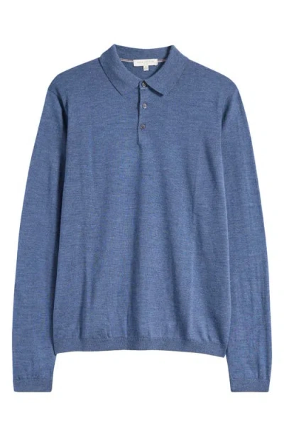Jack Victor Redfern Long Sleeve Wool Blend Polo Sweater In Mid Blue