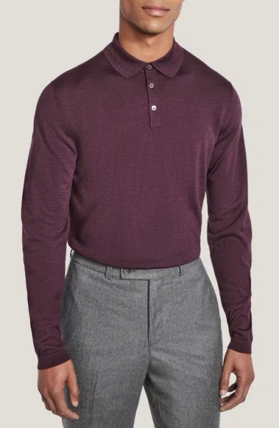 Jack Victor Redfern Long Sleeve Wool Blend Polo Sweater In Plum