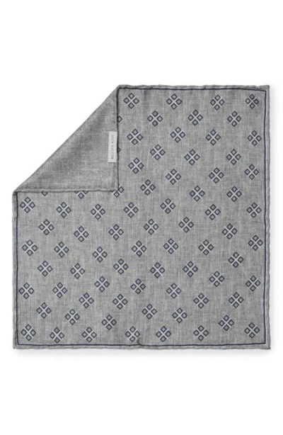 Jack Victor Riverview Reversible Silk Pocket Square In Grey