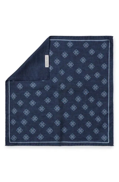 Jack Victor Riverview Reversible Silk Pocket Square In Navy