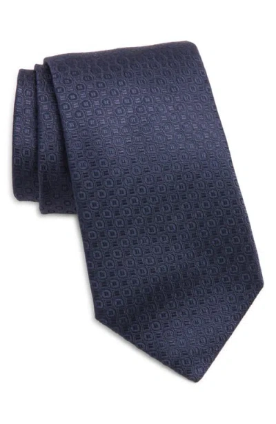 Jack Victor Roland Geometric Jacquard Silk Tie In Navy
