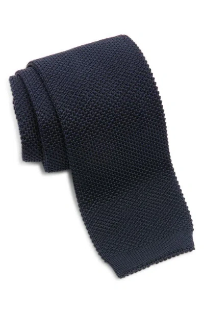 Jack Victor Silk Knit Tie In Navy