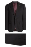 Jack Victor Solid Black Wool Suit In Black