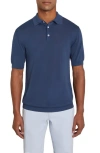 Jack Victor Cotton & Silk Knit Polo Shirt In Blue