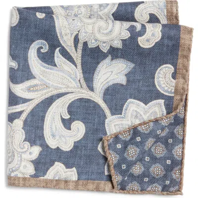 Jack Victor Verdun Floral & Medallion Reversible Silk Pocket Square In Blue