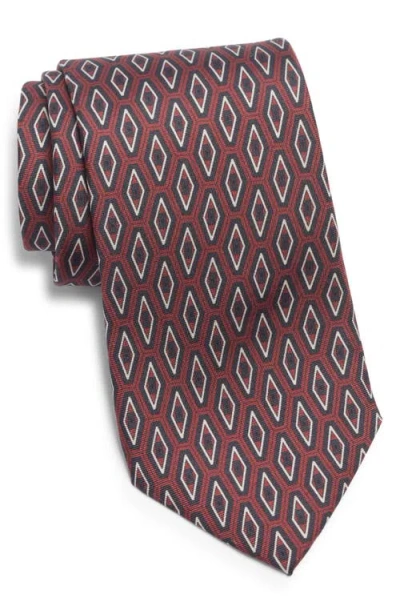 Jack Victor Washington Geometric Print Silk Tie In Brown