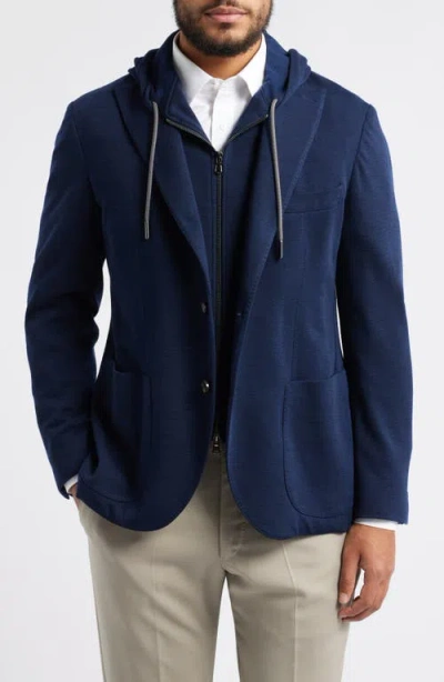 Jack Victor Wolsey Wool Sport Coat With Removable Zip Hoodie Bib In Navy