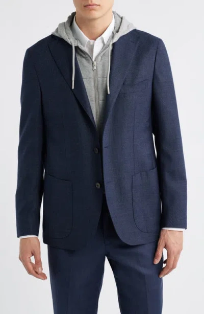 Jack Victor Woodland Stretch Wool Sport Coat With Removable Hooded Bib In Blue