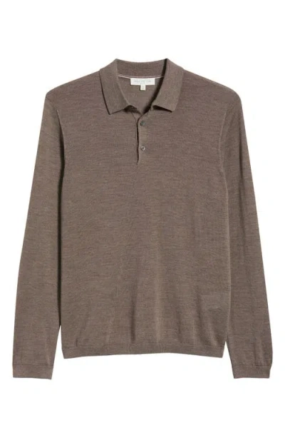 Jack Victor Wool & Silk Long Sleeve Polo In Brown