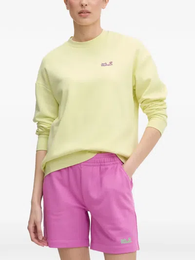 Jack Wolfskin Celebrate The Paw Logo-print Sweatshirt In Yellow