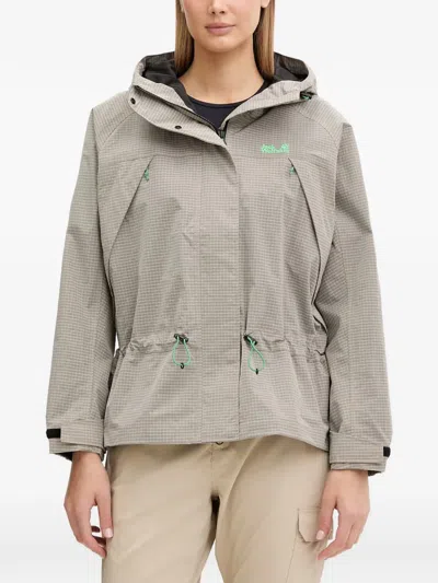 Jack Wolfskin Find The Wild 2l Grid-pattern Hooded Jacket In Neutrals