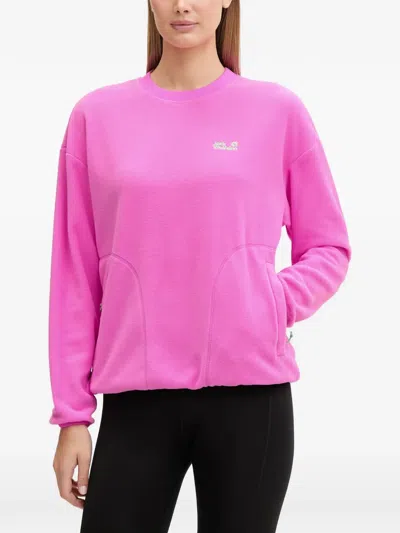 Jack Wolfskin Find The Wild Logo-embroidered Fleece Sweater In Pink