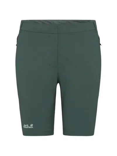 Jack Wolfskin Kids' Hikeout Logo-print Zip-pocket Shorts In Green