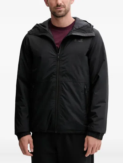 Jack Wolfskin Hooded Zip-up Jacket In Black