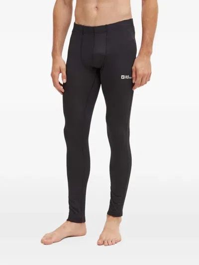 Jack Wolfskin Infinite Warm Logo-print Base-layer Leggings In Black