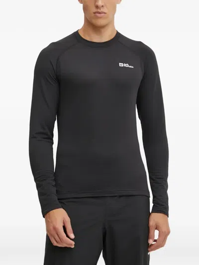Jack Wolfskin Infinite Warm Raglan-sleeve Logo-print Base Layer In Black