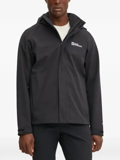 Jack Wolfskin Logo Hooded Performance Jacket In Black