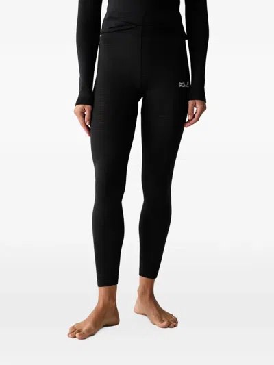 Jack Wolfskin Logo-print Ribbed-texture Leggings In Schwarz