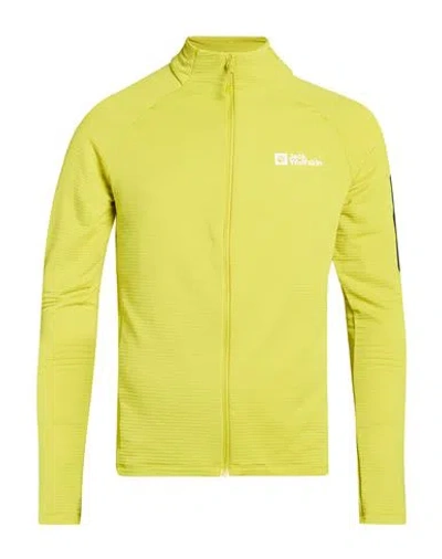 Jack Wolfskin Man Sweatshirt Lime Green Size Xs Polyester, Elastane In Yellow