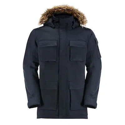 Pre-owned Jack Wolfskin Mens Glacier Canyon Parka Jacket Coat Outerwear Collared In Night Blue