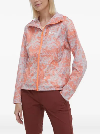 Jack Wolfskin Prelight Hooded Printed Jacket In Orange