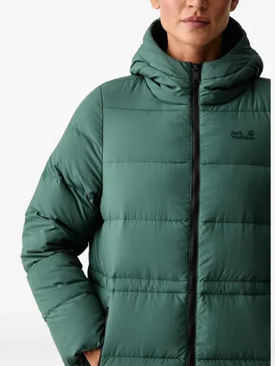 Jack Wolfskin Quilted Hooded Coat In Green