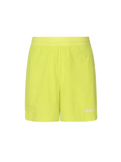 Jack Wolfskin Shorts In Technical Fabric With Contrasting Logo In Yellow