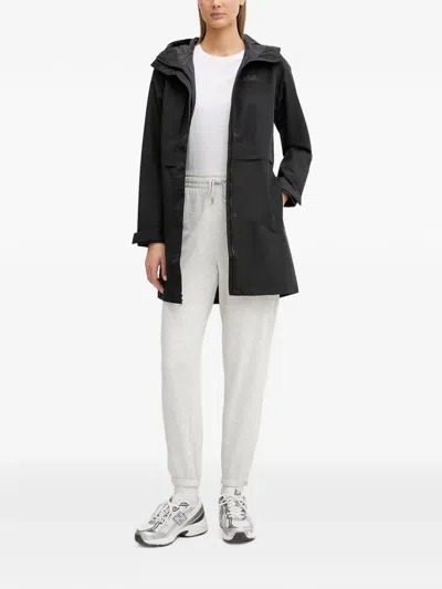 Jack Wolfskin Terraview Hooded Logo-print Coat In Black