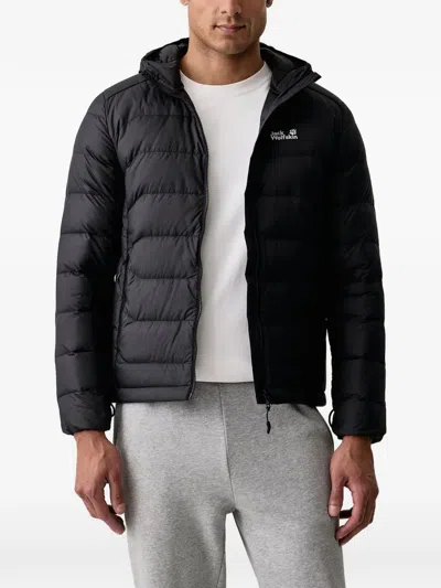 Jack Wolfskin Wild Pass Down Quilted Hooded Jacket In Black