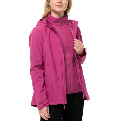 Pre-owned Jack Wolfskin Womens Moonrise 3in1 Fleece Lined Waterproof Hooded Jacket Coat In New Magenta